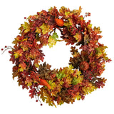 32" Autumn Oak Leaf, Berries And Pumpkin Autumn Wreath