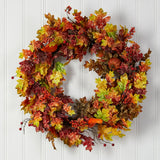 32" Autumn Oak Leaf, Berries And Pumpkin Autumn Wreath