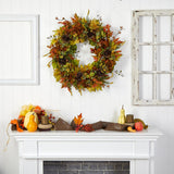 32" Hydrangea, Ranunculus And Maple Leaf Artificial Wreath