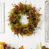 32" Hydrangea, Ranunculus And Maple Leaf Artificial Wreath