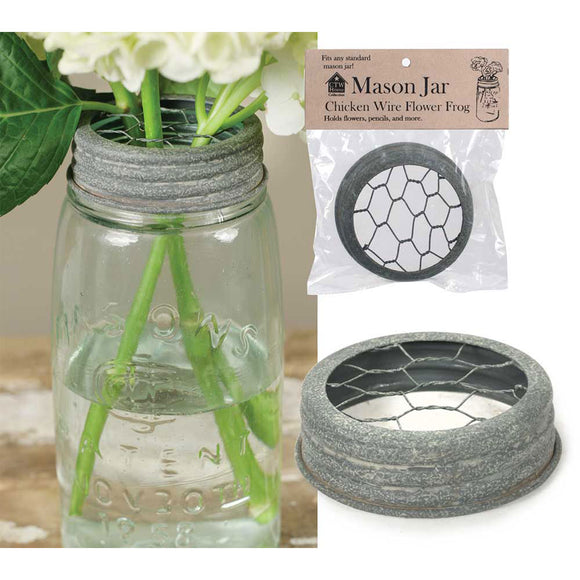 Mason Jar Chicken Wire Flower Frog Lid - Barn Roof - Box of 6