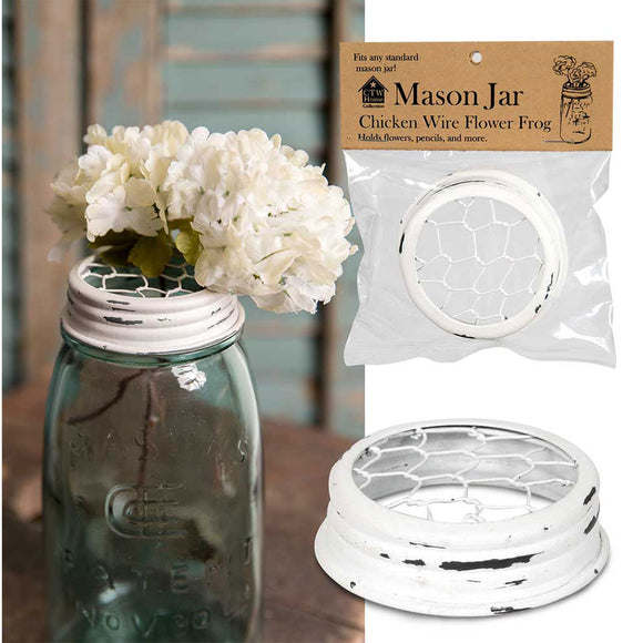 Mason Jar Chicken Wire Flower Frog Lid - White - Box of 6