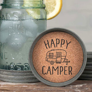 Mason Jar Lid Coaster  Happy Camper  Box of 4