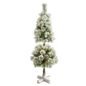 3' Flocked Christmas Tree Topiary W/50 LEDs And Pine Cones