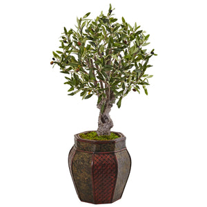 3’ Olive Tree In Weave Panel Planter