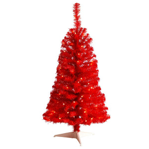 3' Red Artificial Christmas Tree With 50 LED Lights And 118 tips