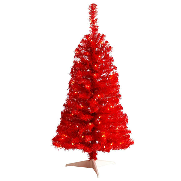 3' Red Artificial Christmas Tree With 50 LED Lights And 118 tips