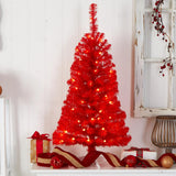 3' Red Artificial Christmas Tree With 50 LED Lights And 118 tips