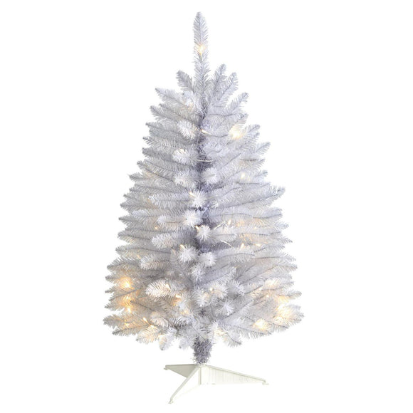 3' White Christmas Tree Pre-Lighted With 50 Lights And 161 Tips