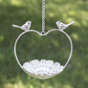 Love Bird Feeder Heart Shaped Hanging Dish Cast Iron With Chain