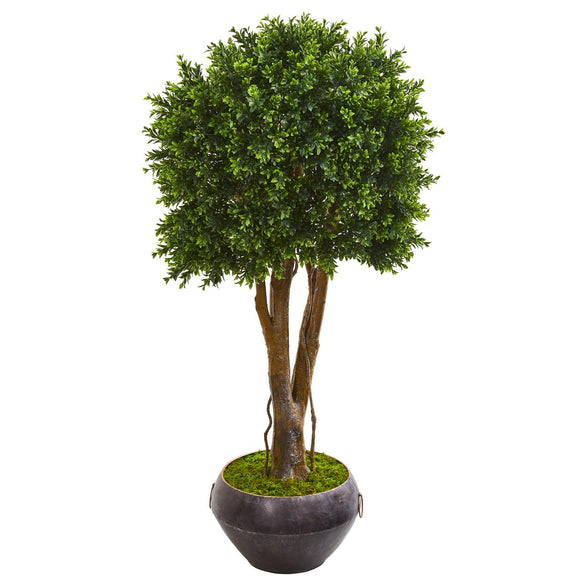 47” Boxwood Top Tree In Metal Bowl UV Resit (Indoor/Outdoor)