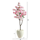 4.5’ Cherry Blossom Tree In White Planter