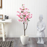 4.5’ Cherry Blossom Tree In White Planter