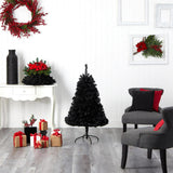 4' Black Artificial Christmas Tree Pre-Lighted With 170 Clear LED Lights