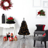 4' Black Artificial Christmas Tree Pre-Lighted With 170 Clear LED Lights