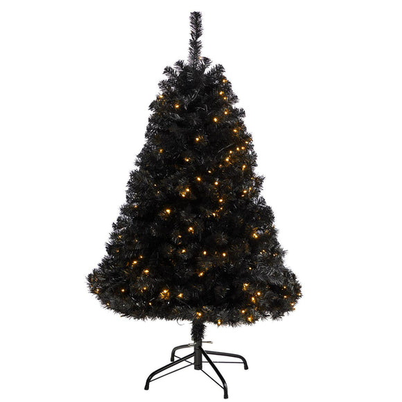 4' Black Artificial Christmas Tree Pre-Lighted With 170 Clear LED Lights