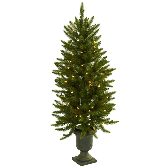 4' Christmas Tree Pre-Lighted With Urn, 100 Clear Lights And 242 Tips