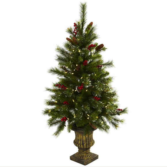4' Christmas Tree Pre-Lighted With Urn, Ber&Con, 100 LED Lights And 208 Tips