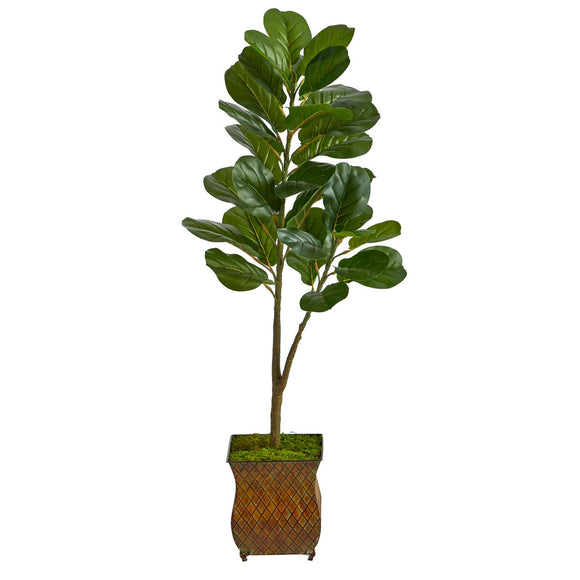 4’ Fiddle Leaf Fig Artificial Tree In Metal Planter