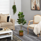 4’ Fiddle Leaf Fig Artificial Tree In Metal Planter