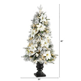 4' Flocked Christmas Tree W/223 LVS And 100 Warm Lights In Urn