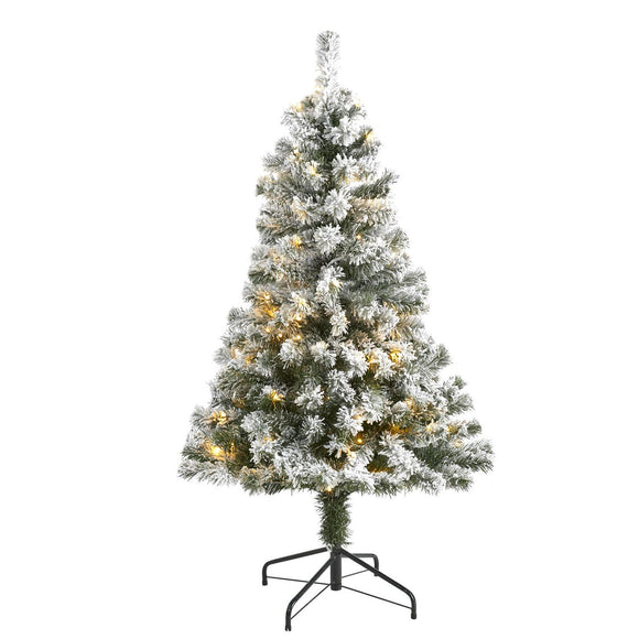 4' Flocked Fir Christmas Tree W/100 LED And 210 Tips
