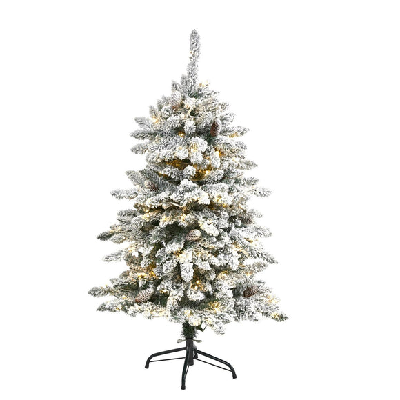 4' Flocked Livingston Fir Christmas Tree W150 LED And Cones