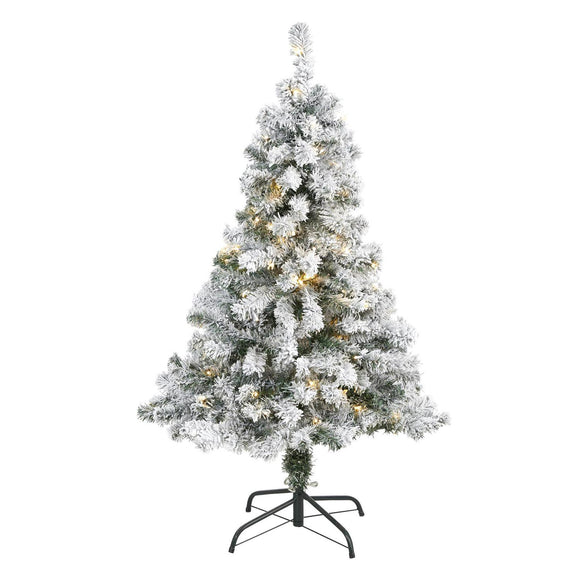 4' Flocked Rock Spruce Christmas Tree Pre-Lighted With 100 LED And 2179 Tips