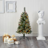 4' Frosted Swiss Pine Christmas Tree Pre-Lighted 100 LED Light And Berries