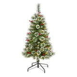 4' Frosted Swiss Pine Christmas Tree Pre-Lighted 100 LED Light And Berries