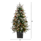 4' Frosted Xmas Tree W/105 LEDs And Berries In Deco Plntr