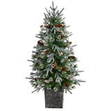 4' Frosted Xmas Tree W/105 LEDs And Berries In Deco Plntr