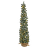 4 Green Pine Xmas Tree W/70 Clear Lights, 154 Tips And Burlap