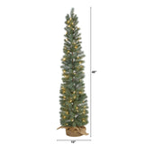 4 Green Pine Xmas Tree W/70 Clear Lights, 154 Tips And Burlap