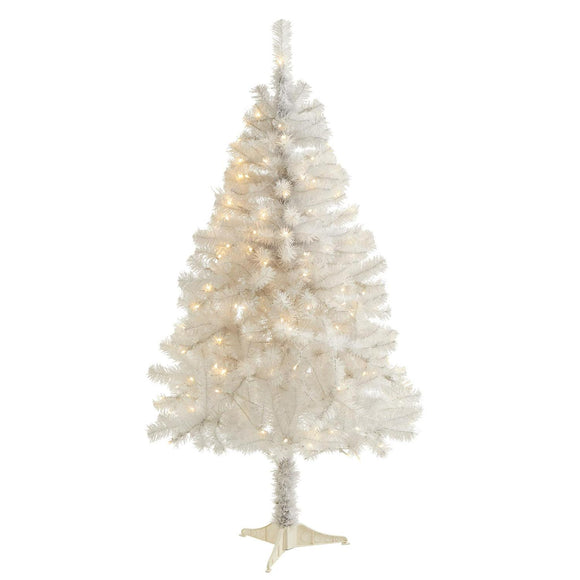 4' White Artificial Christmas Tree With 100 Clear LED Lights