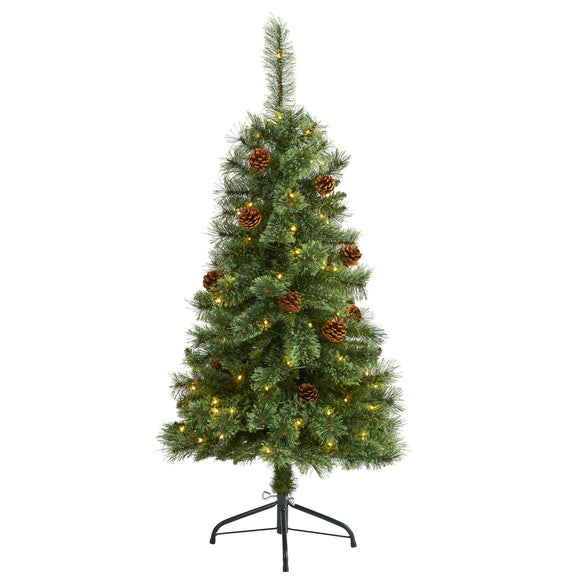 4' White Mountain Pine Christmas Tree 100 LEDs And Pine Cones