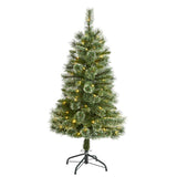 4' Wisconsin Slim Snow Tip Pine Christmas Tree Pre-Lighted With 100 LEDs