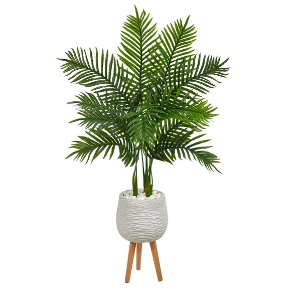 52” Areca Palm Tree In White Planter With Stand (Real Touch)