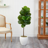 52” Fiddle Leaf Artificial Tree In White Planter