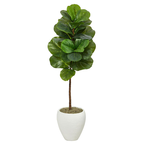 52” Fiddle Leaf Artificial Tree In White Planter