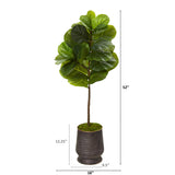 52” Fiddle Leaf Tree In Ribbed Metal Planter (Real Touch)