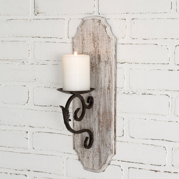 White Wood Pillar Candle Sconce