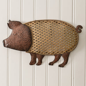 Rattan and Metal Pig Wall Decor