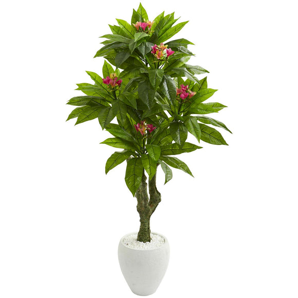 5.5’ Plumeria Artificial Tree In White Planter UV Resistant