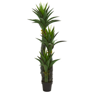 5’ Decorative Yucca Artificial Tree In Black Planter