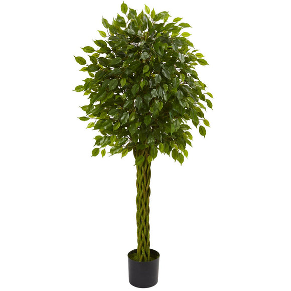 5' Ficus Tree W/Braided Trunk UV Resistant (Indoor/Outdoor)