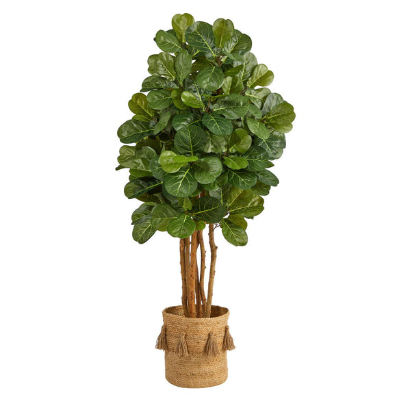 5’ Fiddle Leaf Fig Tree In Natural Jute Planter W/Tassels