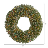 5' Flocked Christmas Wreath W/28"0 Light, 680 Tips, PineCones