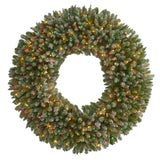 5' Flocked Christmas Wreath W/28"0 Light, 680 Tips, PineCones