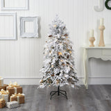 5' Flocked Spruce Christmas Tree With 100 Clear LED Lights